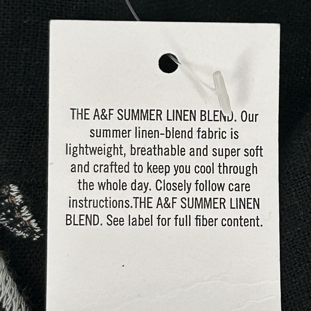 Abercrombie & Fitch Summer Linen Blend Shirt Mens L Black Floral Embroidered NEW - Picture 5 of 11